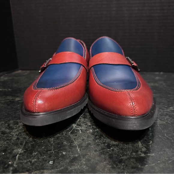 Encore Fiesso Blue / Red Genuine Leather Monk Strap Size 11 Mens Shoes Loafers - Picture 6 of 15